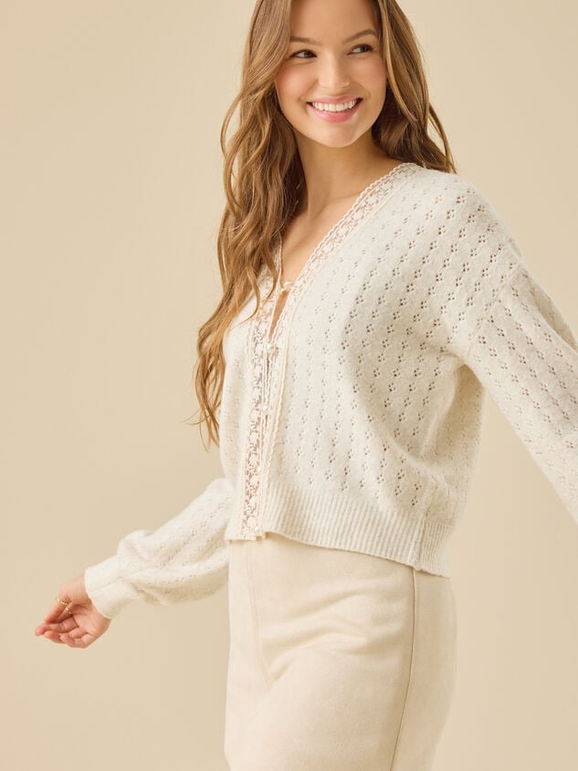 Alayah Pointelle Lace Trim Cardigan Detail 4 - TULLABEE