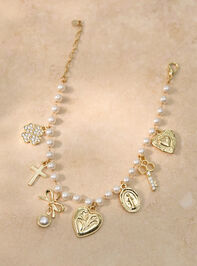 Pearl Heart Charm Dangles Bracelet - TULLABEE