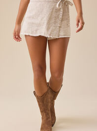 Dylan Striped Side Tie Denim Skort Detail 3 - TULLABEE