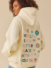 The World is Better Hoodie Detail 5 - TULLABEE