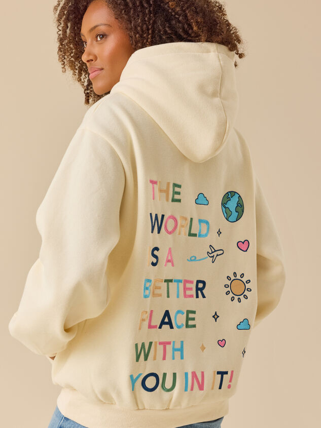 The World is Better Hoodie Detail 5 - TULLABEE