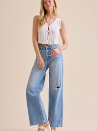 Ada Pointelle Pearl Button Sleeveless Cardigan - TULLABEE