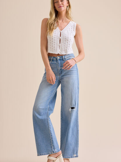 Ada Pointelle Pearl Button Sleeveless Cardigan - TULLABEE