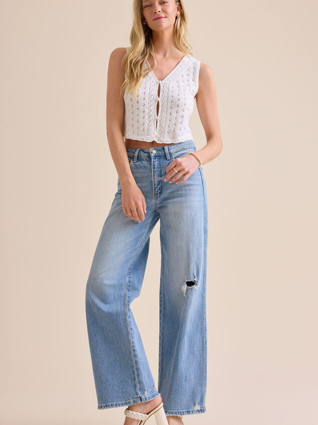 Ada Pointelle Pearl Button Sleeveless Cardigan - TULLABEE