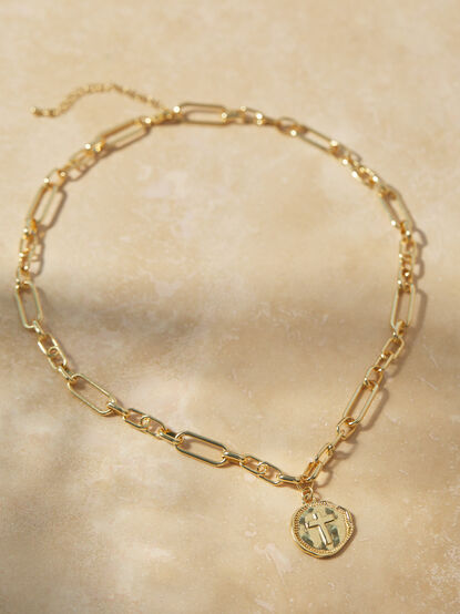 18K Gold Cross Coin Necklace - TULLABEE