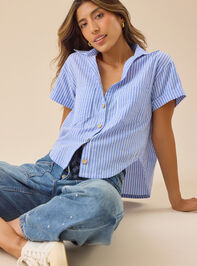 Auden Linen Striped Cropped Blouse - TULLABEE