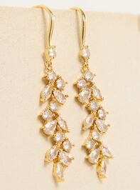 Evelyn CZ Leaf Dangle Earrings Detail 2 - TULLABEE