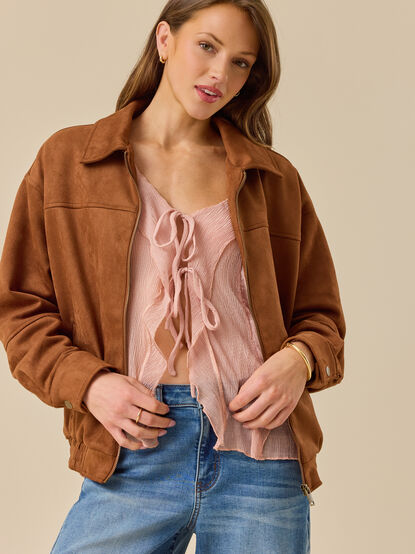 Vanessa Suede Bomber Jacket - TULLABEE