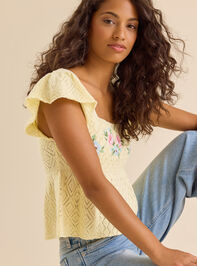 Kaiya Floral Pointelle Babydoll Top Detail 3 - TULLABEE