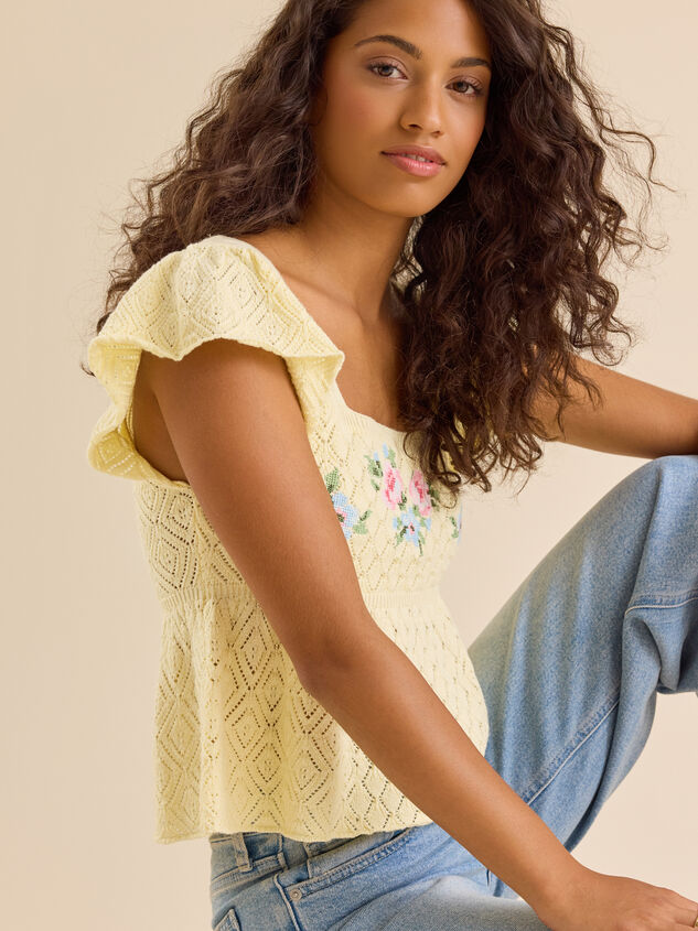 Kaiya Floral Pointelle Babydoll Top Detail 3 - TULLABEE