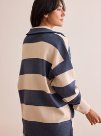 Varsity Charm Striped Quarter Zip Detail 5 - TULLABEE