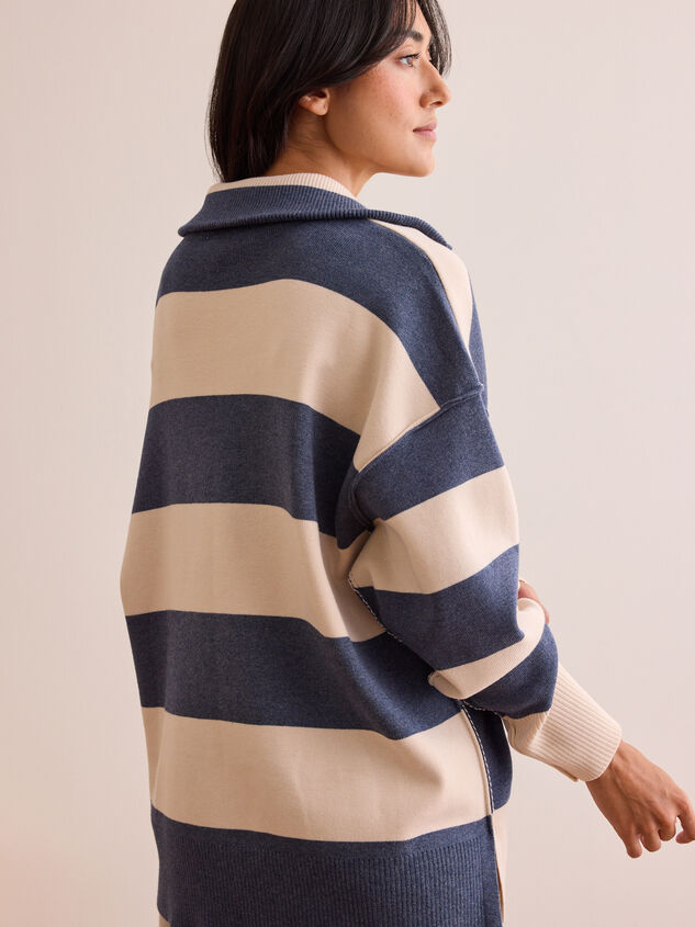 Varsity Charm Striped Quarter Zip Detail 5 - TULLABEE