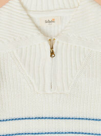 Sawyer Stripe Quarter Zip Sweater Detail 2 - TULLABEE