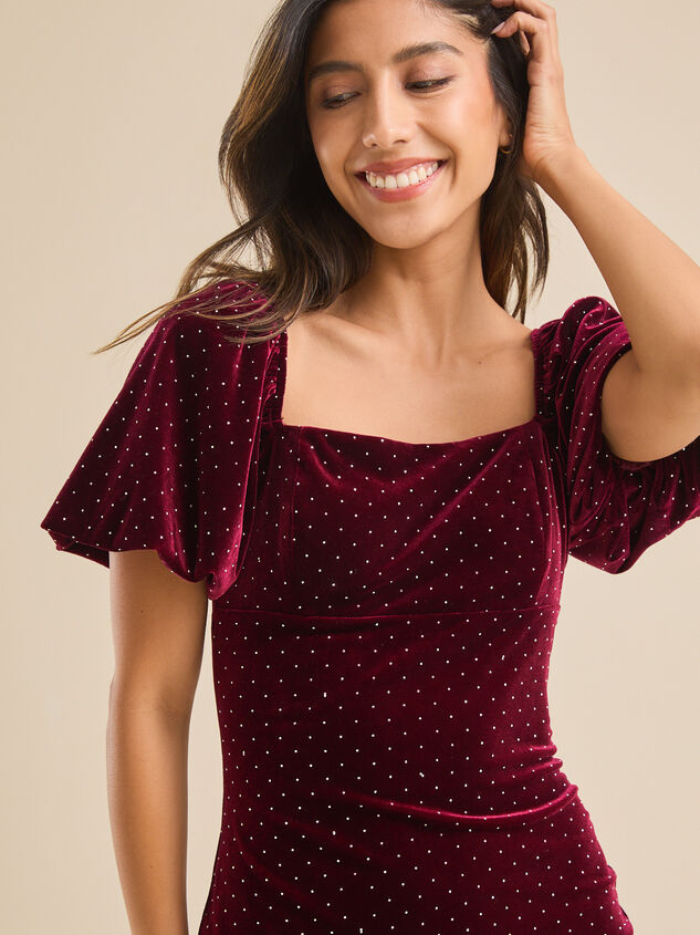 Lana Velvet Rhinestone Mini Dress Detail 4 - TULLABEE