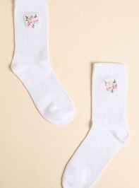 Embroidered Pink Floral Crew Socks - TULLABEE