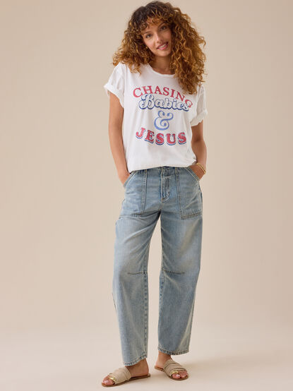Chasing Babies And Jesus Graphic Tee - TULLABEE