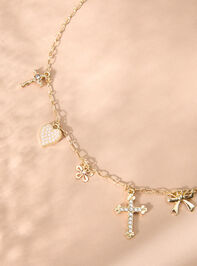 Cross Pearl Heart and Bow Charm Necklace - TULLABEE