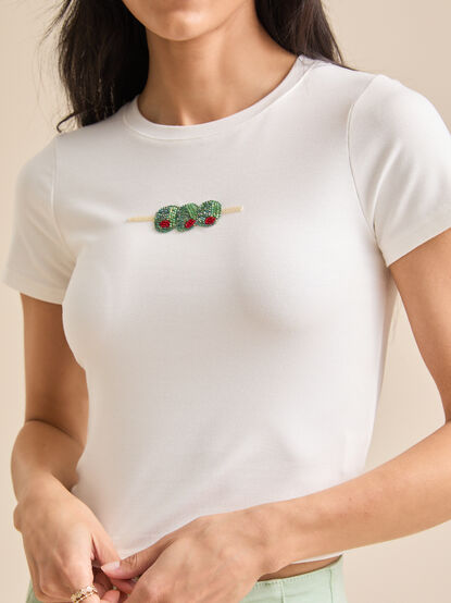 Olive Beaded Embroidery Tee - TULLABEE