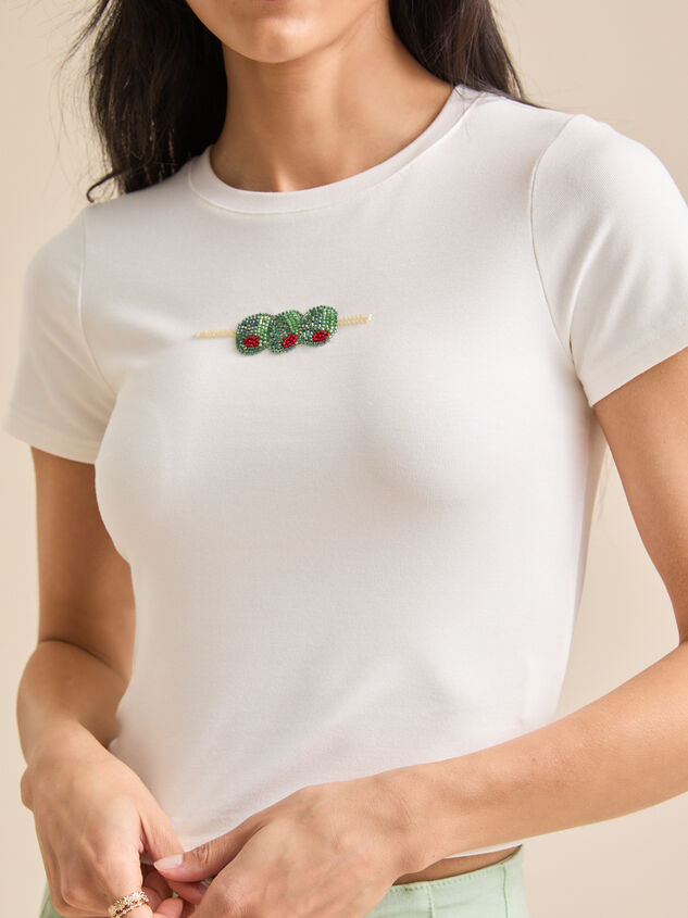 Olive Beaded Embroidery Tee Detail 2 - TULLABEE