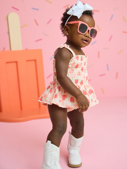 Clara Strawberry Smocked Bubble - TULLABEE