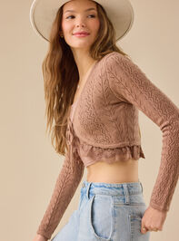 Maria Pointelle Lace Trim Shrug Detail 4 - TULLABEE
