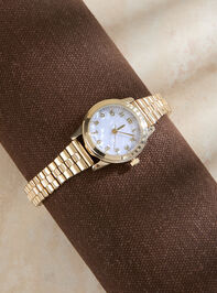 Mother of Pearl Stretch Round Watch Detail 2 - TULLABEE