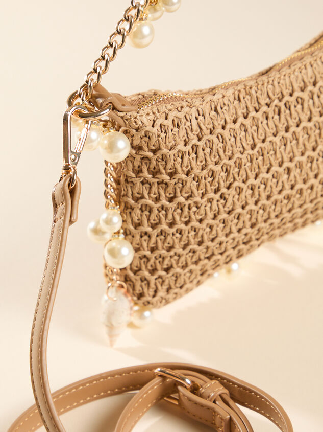 Pearl Chain Raffia Shoulder Bag Detail 2 - TULLABEE