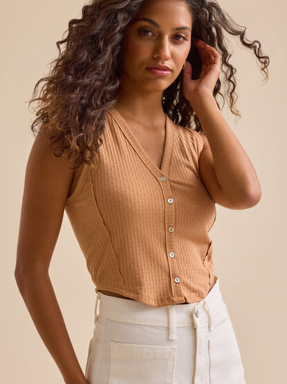 Elarie Pointelle Button Down Tank - TULLABEE