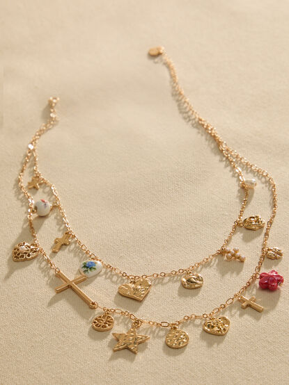 Statement Cross Layered Charm Necklace - TULLABEE