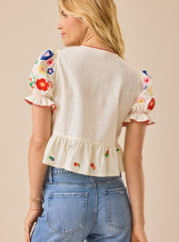 Rosalie Tie Front Embroidered Top Detail 6 - TULLABEE