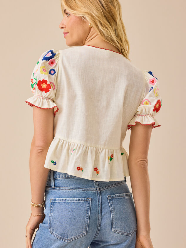 Rosalie Tie Front Embroidered Top Detail 6 - TULLABEE