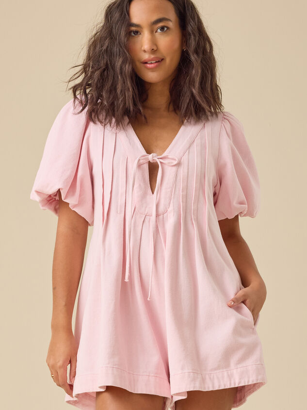 Evie Puff Sleeve Denim Romper Detail 2 - TULLABEE