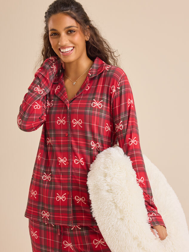 Hadley Bow Plaid Mama Lounge Set Detail 4 - TULLABEE