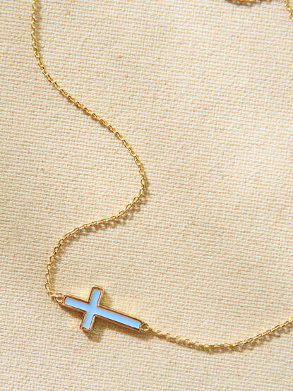 18K Gold Blue Cross Necklace - TULLABEE