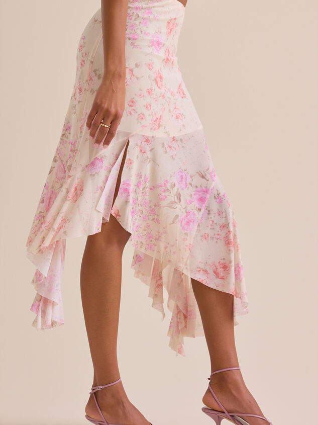 Clara Floral Mesh Midi Skirt Detail 4 - TULLABEE