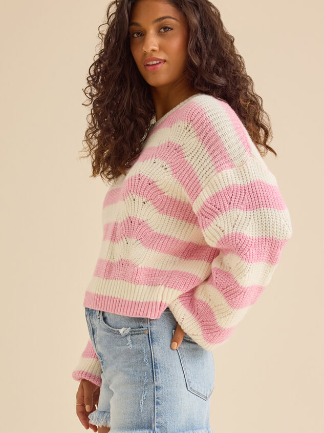 Mirabelle Striped Pointelle Sweater Detail 3 - TULLABEE