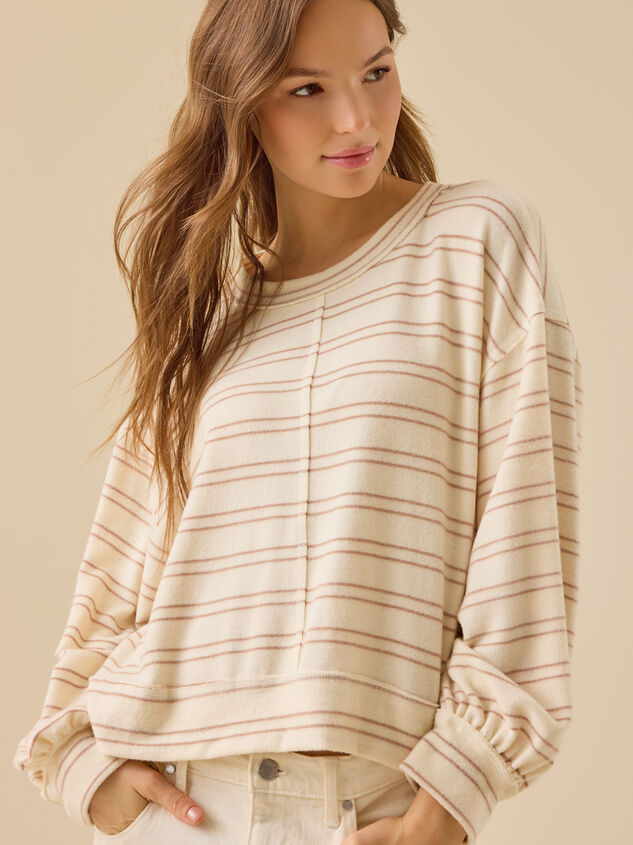 Addison Striped Balloon Sleeve Top Detail 3 - TULLABEE