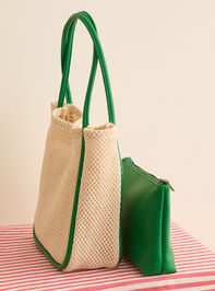 Woven Straw Tote Bag and Pouch Set Detail 3 - TULLABEE