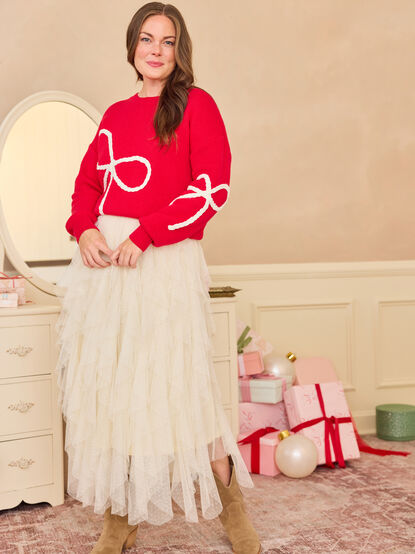 Braided Bow Christmas Mama Sweater - TULLABEE