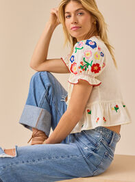 Rosalie Tie Front Embroidered Top Detail 5 - TULLABEE