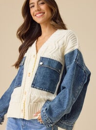 Maxine Denim Knit Mixed Cardigan Detail 2 - TULLABEE