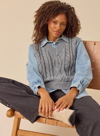 Amanda Cable Denim Mixed Pullover - TULLABEE