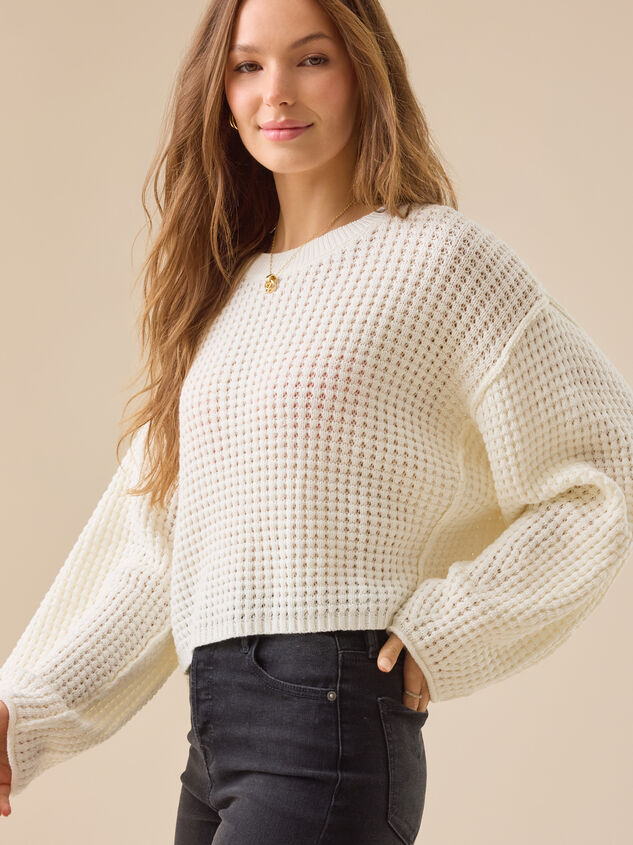 Makayla Waffle Cropped Sweater Detail 4 - TULLABEE