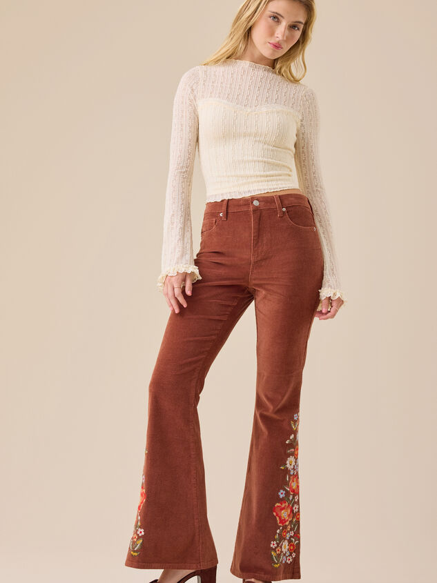 Emmaline Embroidered Corduroy Flare Pants - TULLABEE