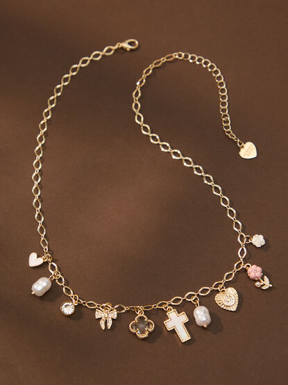 Cross Pearl Charm Necklace - TULLABEE