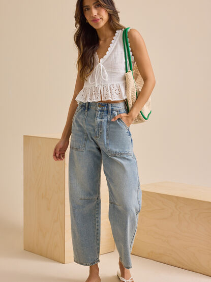 Kiki Eyelet Peplum Top - TULLABEE