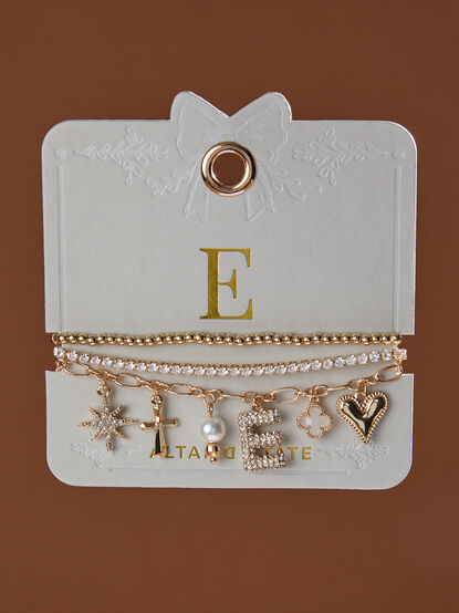 Bubble Monogram Charm Bracelet Set - E - TULLABEE