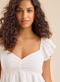Rachel Flutter Sleeve Romper Detail 3 - TULLABEE