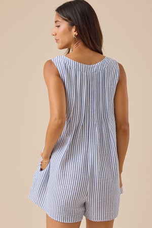 Evie Striped Linen Romper - Altar'd State - 
