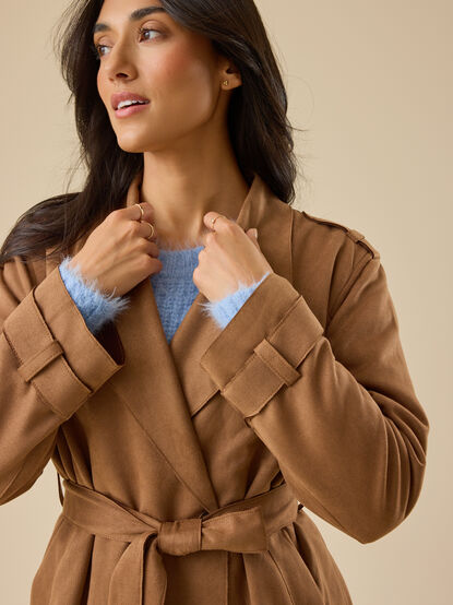 Christie Suede Trench Coat - TULLABEE